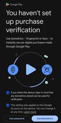Google play showing me optoins to set up purchase information without "no" option